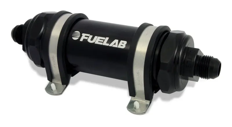 Fuelab 828 Inline Fuel Filter – -6An Inlet / -8An Outlet, 10-Micron Fabric Element, Black Anodized 1