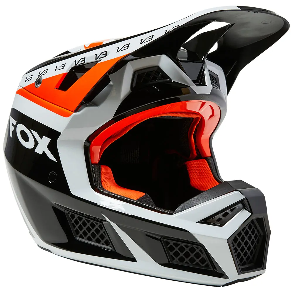 Fox V3 Rs Dvide Helmet Ece [Black/White/Orange] 1