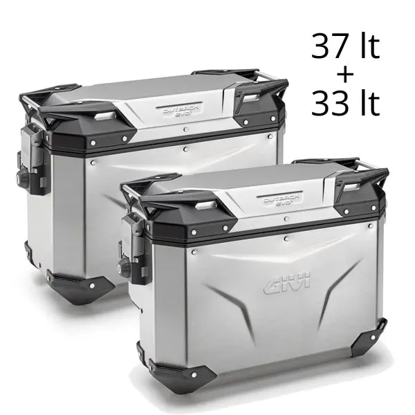 Givi Trekker Outback Evo 37 & 33 Lt (Contoured) Cam-Side Silver (Pair) 1