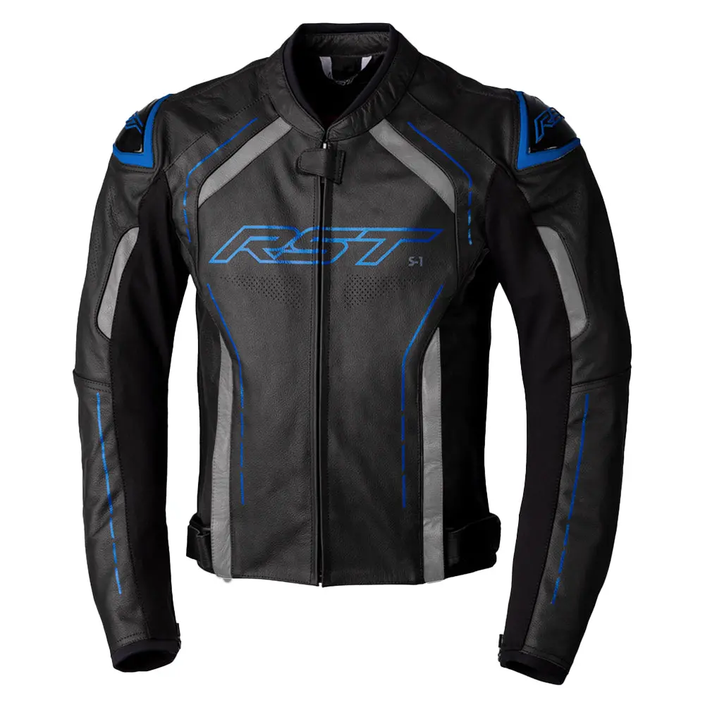 Rst S1 Ce Leather Jacket [Black/Grey/Neon Blue] 1