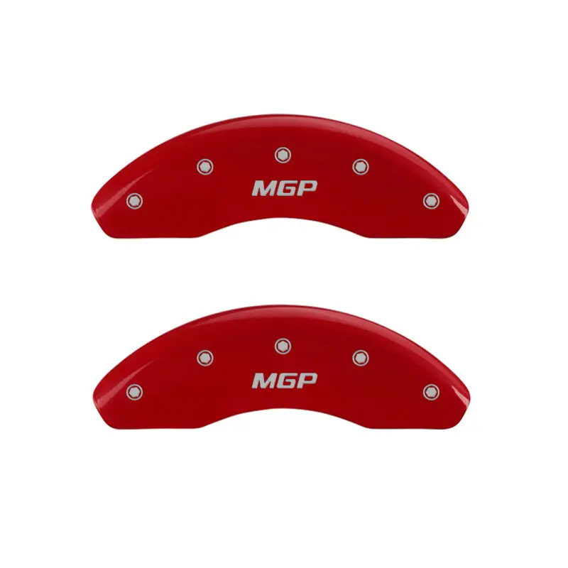 Mgp Engraved 4-Piston Caliper Covers – Front & Rear, Red Finish With Silver Accents 1