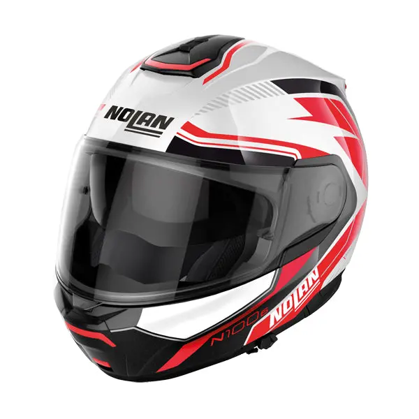 Nolan N100-6 N-Com Flip Face Helmet - White/Red/Black 1