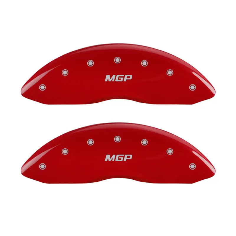 Mgp Engraved 4-Piece Caliper Cover Set — Front & Rear, Red Finish With Silver Lettering 1