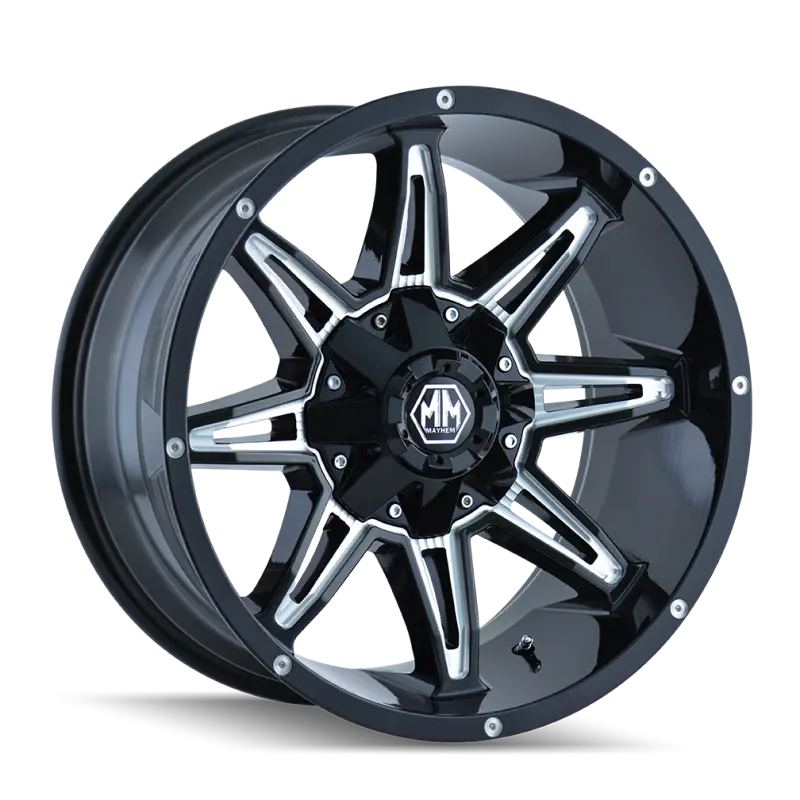 Mayhem Rampage 20X10 Black Wheel With Milled Spokes – 8X165.1 Bolt Pattern, -25Mm Offset, 130.8Mm Hub Bore 1