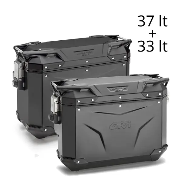Givi Trekker Outback Evo 37 & 33 Lt (Contoured) Cam-Side Black (Pair) 1