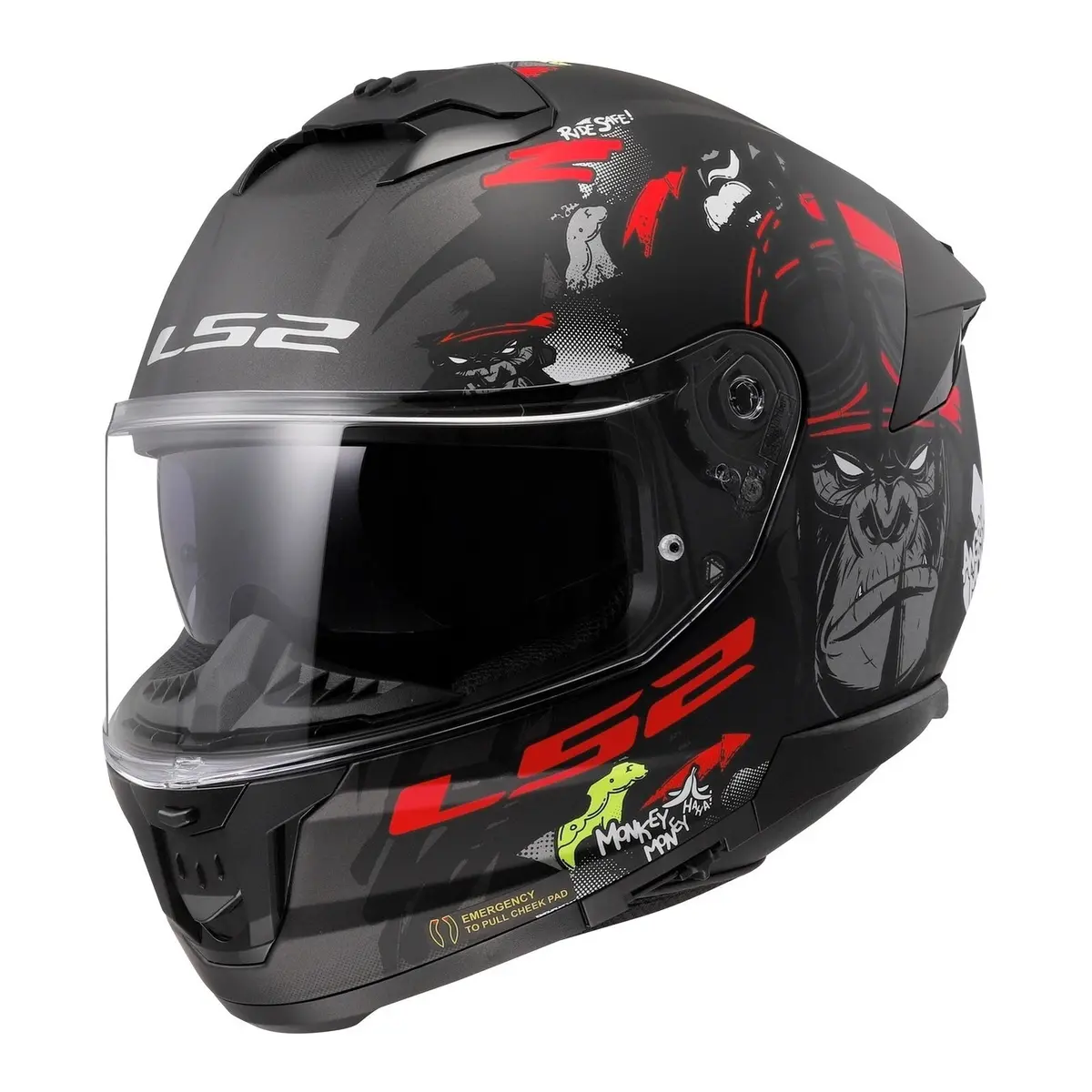 Ls2 Ff808 Stream Ii Angry Monkey Helmets - Matte Black / Red 06 1