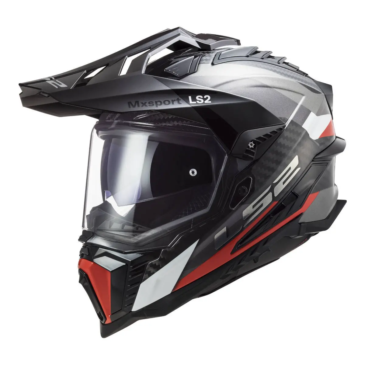 Ls2 Mx701 Explorer Carbon Frontier Helmet - Titanium / Red 1