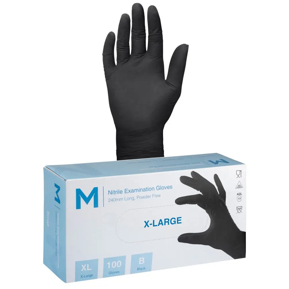 Nitrile Disposable Gloves Black Size Xl 100Pcs Powder Free 100 Pack 1