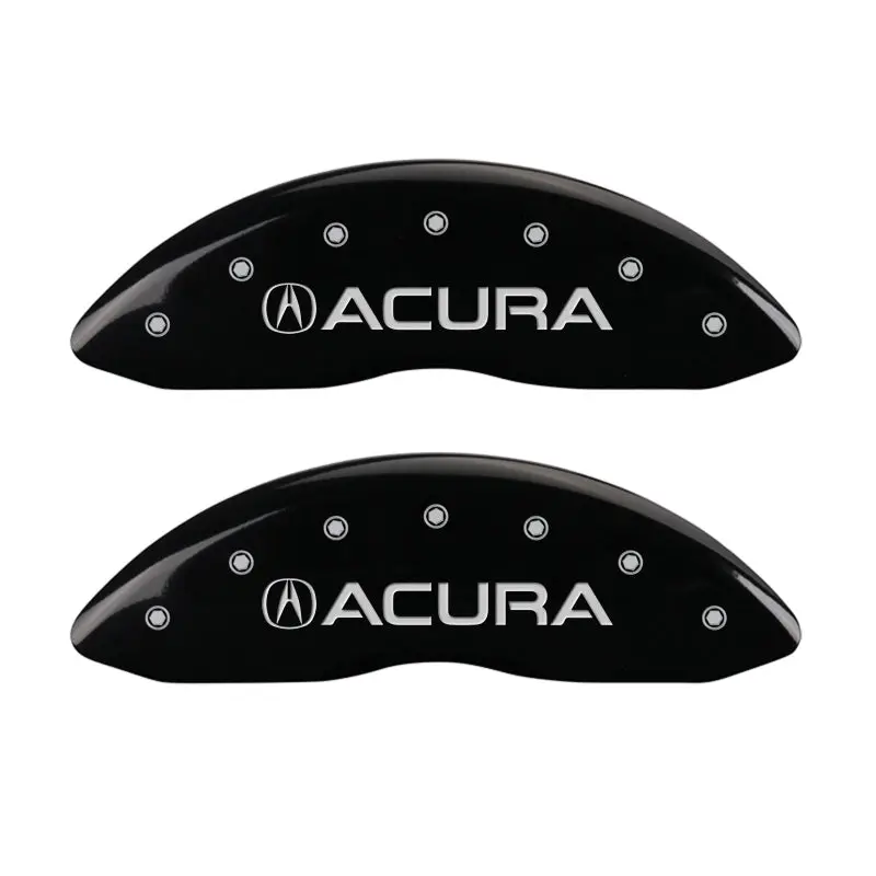 Mgp Engraved 4-Piston Caliper Covers – Front And Rear For Acura Mdx, Black Finish With Silver Chrome Accents 1