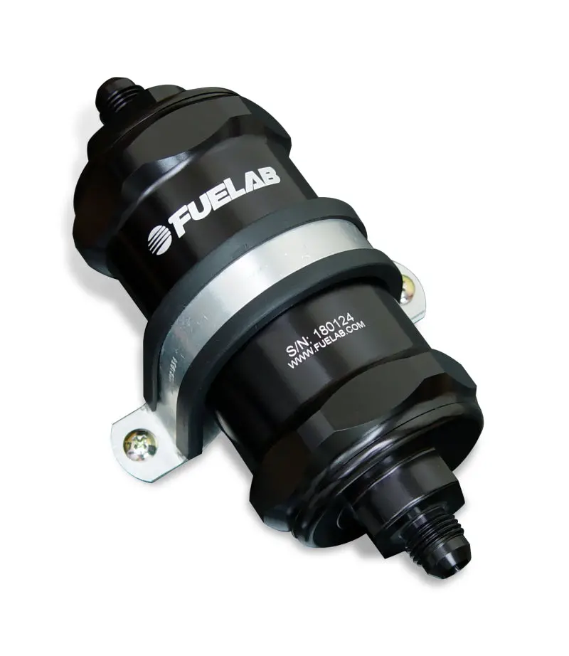 Fuelab 818 In-Line Fuel Filter Standard -12An In/-10An Out 40 Micron Stainless - Black 1