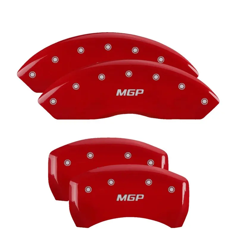 Mgp Engraved Caliper Covers For 2018 Chevrolet Equinox – Front & Rear, Racing Red Finish With Silver Accent 2