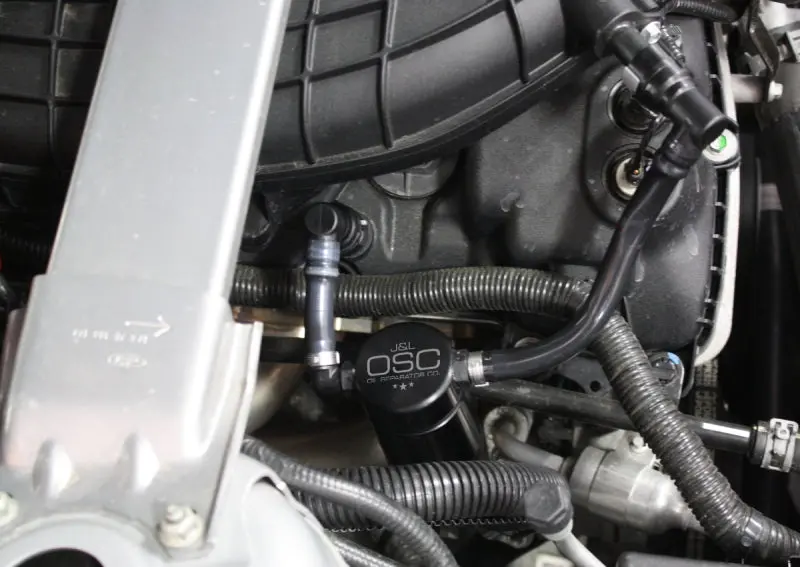 J&L Oil Separator For 2011–2017 Ford Mustang V6 – Passenger Side, 3.0-Liter Capacity, Black Anodized 1