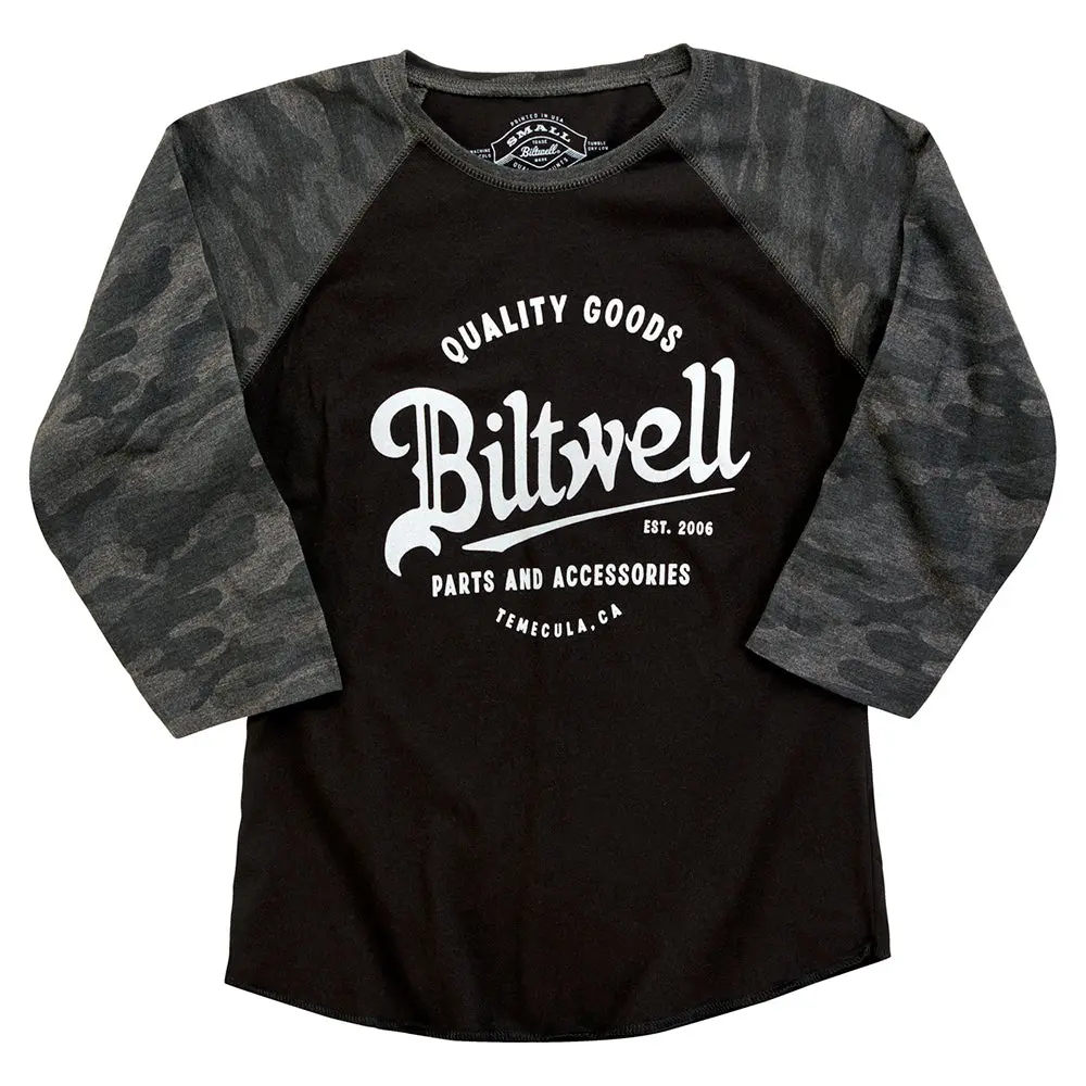 Biltwell Baseball T-Shirt Womens [Quality Goods Black Camo] 1