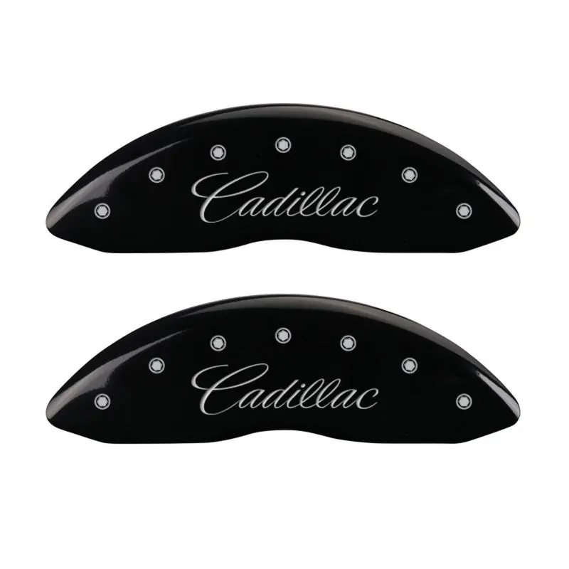 Mgp Engraved 4-Piston Caliper Covers – Front & Rear, Cadillac Black With Silver Accent 1