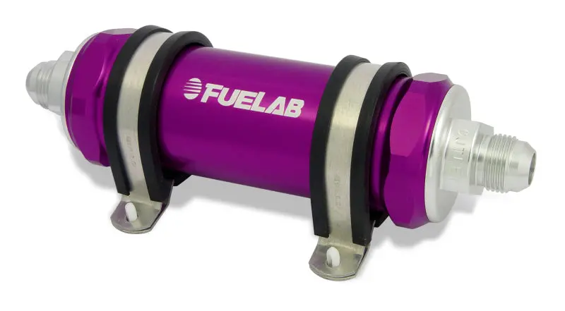 Fuelab 828 In-Line Fuel Filter Long -6An In/-8An Out 6 Micron Fiberglass - Purple 1