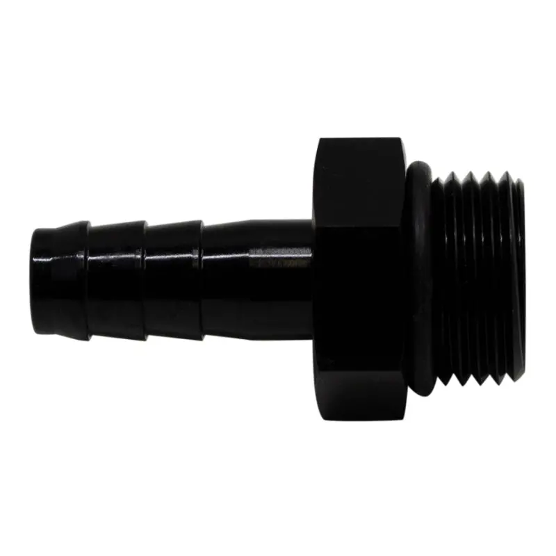 Deatschwerks 8An Orb Male To 3/8" Male Triple Barb Fitting With O-Ring – Matte Black Anodized 1