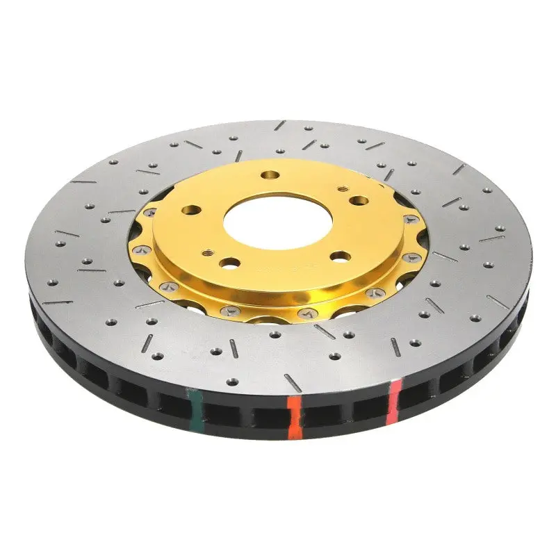 Dba 04-07 Sti/2017 Brz W/Perf. Pkg. 10 Hole Front Drilled/Slotted 5000 Series 2 Pc Rotor W/Gold Hat 1