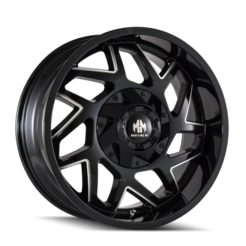 Mayhem Hatchet Forged Aluminum Wheel — 20X9", 8X180 Bolt Pattern, 18Mm Offset, 124.1Mm Hub Bore, Black W/ Milled Spokes 1