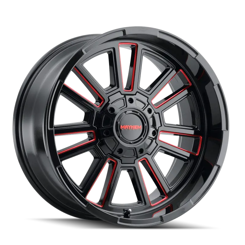 Mayhem Apollo Forged Alloy Wheel – 20X9 Inch, 6X135 Bolt Pattern, 0Mm Offset, 106Mm Hub Bore, Black With Prism Red Accents 1