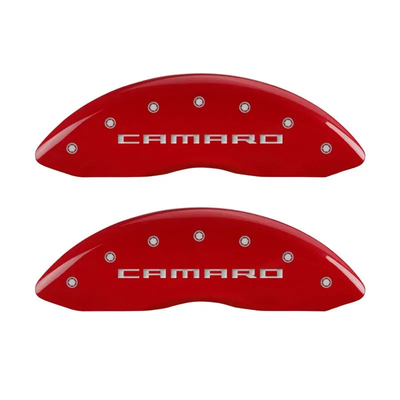 Mgp Engraved Front Caliper Covers For Chevrolet Camaro Gen 5 & Rear Covers For Z/28 – Red Finish With Silver Chrome 1