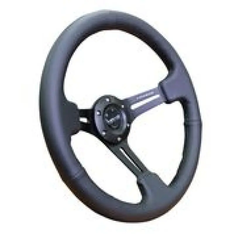 Nrg Reinforced 350Mm Steering Wheel – Black Leather With Black Stitching, 3" Depth 1