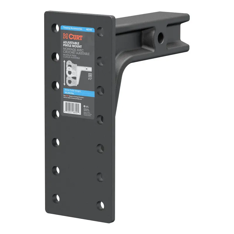 Curt Adjustable Pintle Hook Mount: 2-1/2In Shank, 20,000-Lb Capacity, 12-1/2In Height 1