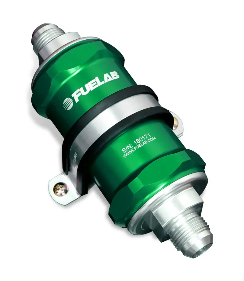 Fuelab 818 Inline Fuel Filter: 6-Micron Fiberglass, -6An Inlet, -12An Outlet, Green 1