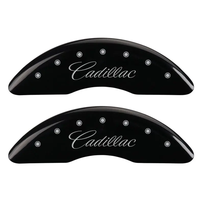 Mgp Engraved Caliper Covers – Cursive Front & Cadillac-Branded Rear, Black Finish With Silver Chrome Detailing 1