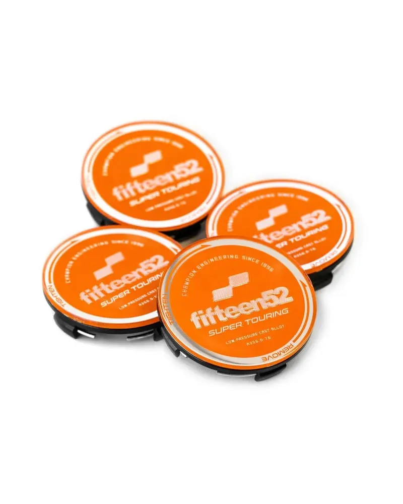 Fifteen52 Super Touring Center Cap Set – Four-Piece, Orange & Chrome (Chicane/Podium Design) 1