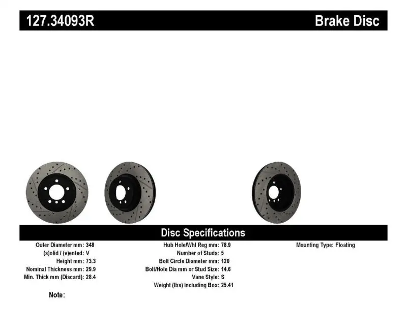Stoptech Slotted & Drilled Front Brake Rotor For 2007–2009 Bmw 335I (E90/E92/E93) – Right Side 1