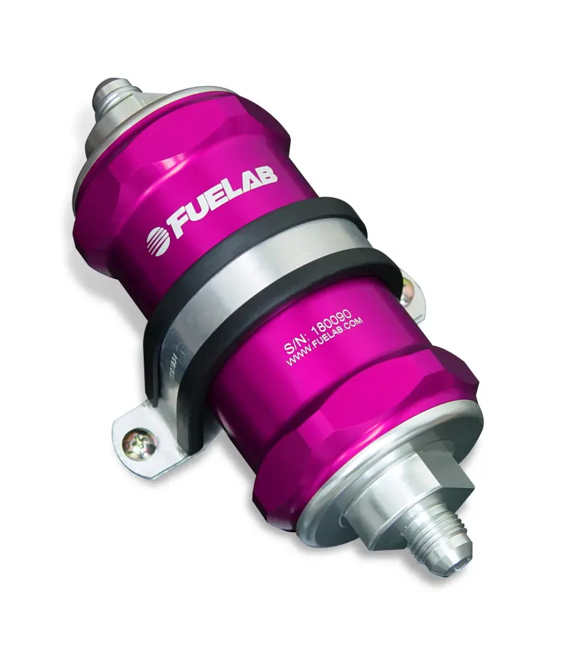 Fuelab 818 Inline Fuel Filter – Purple Housing, -6An Inlet / -10An Outlet, 6-Micron Fiberglass Media 1