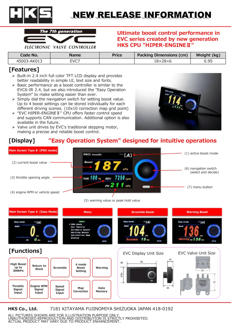 Hks Evc7-Ir Boost Controller — Version 2.4 With Integrated Rev Limiter 1