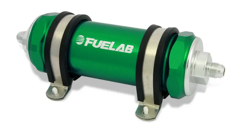 Fuelab 828 Inline Fuel Filter – Stainless Steel, -10An Inlet/Outlet, 40-Micron Rating, Green Housing 1