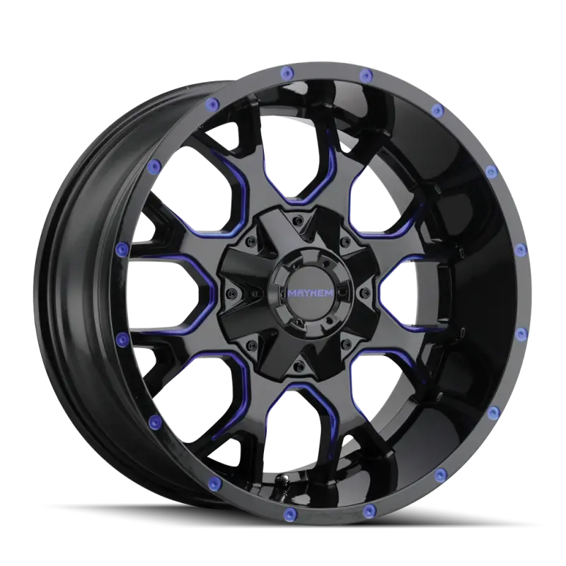Mayhem 8015 Warrior Forged Alloy Wheels – 18X9", 5X127Mm, +18Mm Offset, 87Mm Hub Bore, Black W/ Prism Blue Accents 1