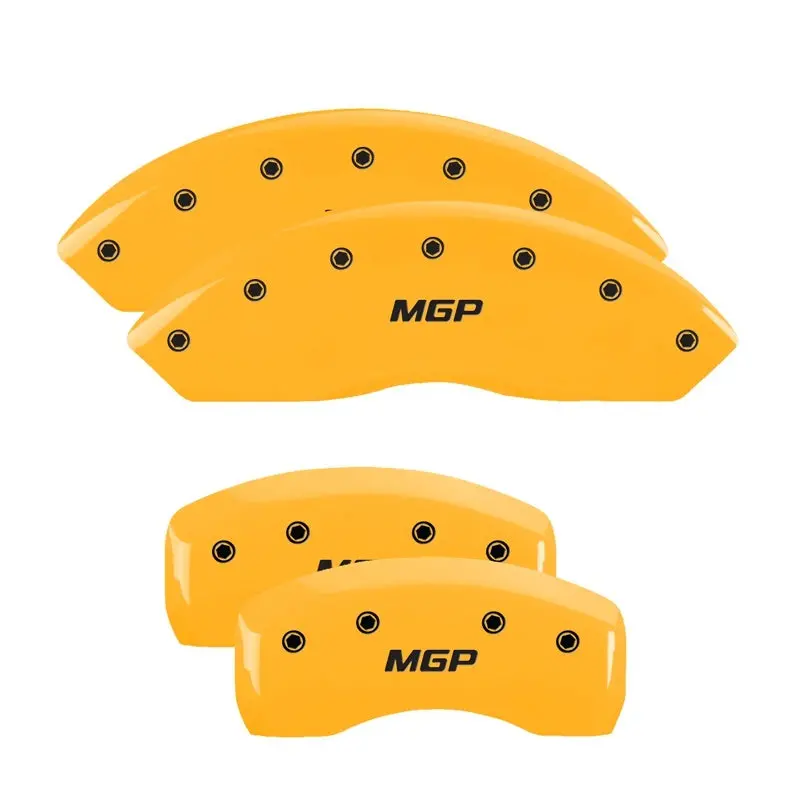 Mgp Engraved Brake Caliper Covers – Front And Rear, Yellow Finish With Black Chrome Accents 1